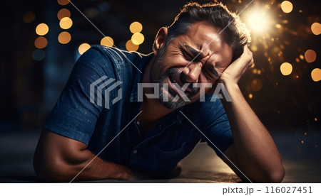 Unhappy man with sad expression on blurred...のイラスト素材 [116027451] - PIXTA
