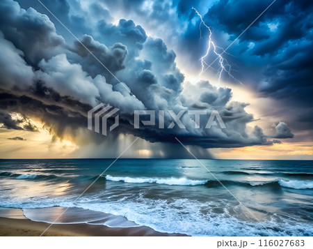 dramatic sky with clouds over ocean 116027683