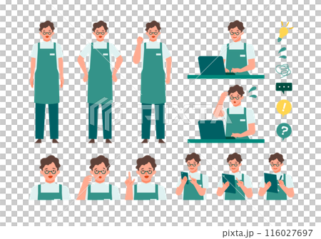 Illustration of problem solving by a male cafe or flower shop clerk Problem solving 116027697