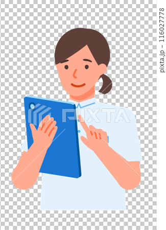 Illustration of problem solving for women working in nursing care facilities Tablet 116027778