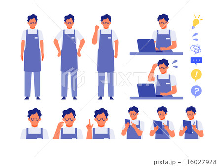 カフェや花屋の店員男性の問題解決のイラスト　問題解決 116027928