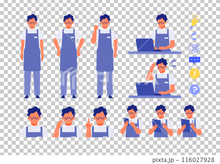 カフェや花屋の店員男性の問題解決のイラスト　問題解決 116027928