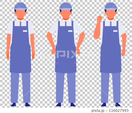 Illustration of a male retail clerk in an apron solving a problem Problem solving Illustration of a male retail clerk in an apron solving a problem Problem solving 116027993
