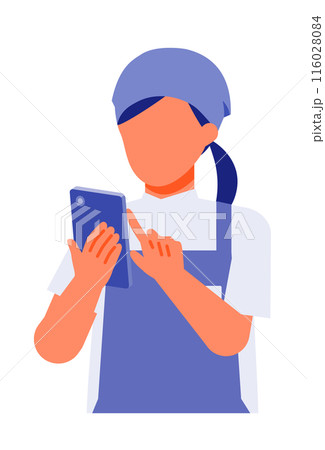 エプロンの小売店員の女性の問題解決のイラスト スマホ エプロンの小売店員の女性の問題解決のイラスト スマホ 116028084
