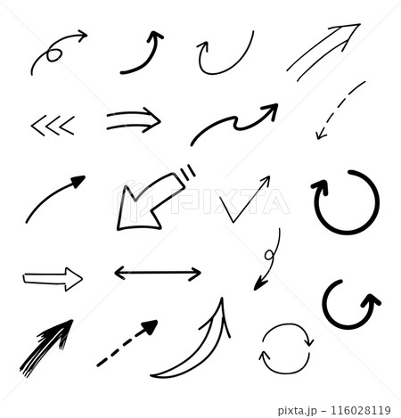 ベクターのペンの手書きの矢印セット 白黒 116028119