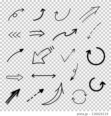 ベクターのペンの手書きの矢印セット 白黒 116028119