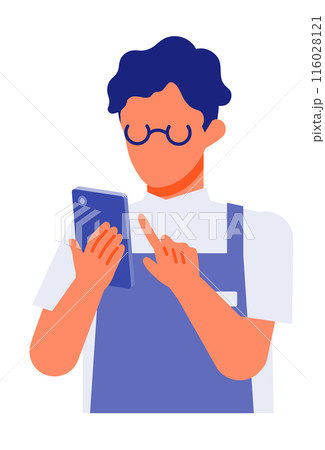 カフェや花屋の店員男性の問題解決のイラスト　スマホ 116028121