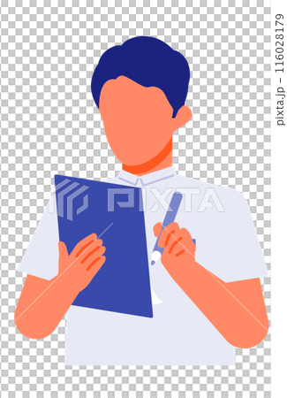 Hand-drawn illustration of problem solving for a man working in a care facility 116028179