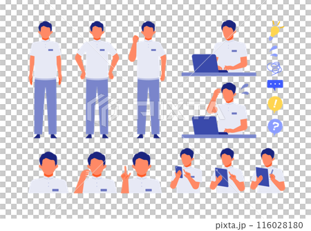 Illustration of problem solving for a man working in a care facility Problem solving 116028180