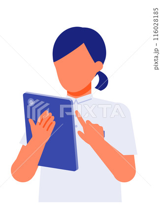 介護施設で働く女性の問題解決のイラスト　タブレット 116028185