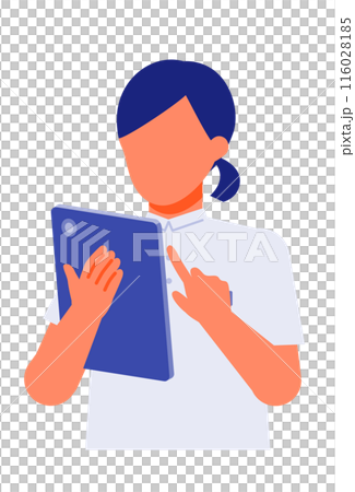 介護施設で働く女性の問題解決のイラスト　タブレット 116028185