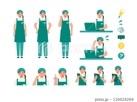 エプロンの小売店員の女性の問題解決のイラスト 問題解決 エプロンの小売店員の女性の問題解決のイラスト 問題解決 116028269