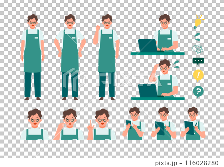 カフェや花屋の店員男性の問題解決のイラスト 問題解決 カフェや花屋の店員男性の問題解決のイラスト 問題解決 116028280