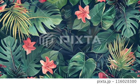 植物と花の背景。トロピカルなイラスト 116028380