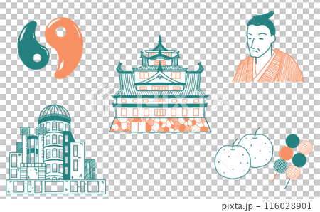 中国地方の名所 中国地方の観光地 イラストセット イラスト素材 観光スポットのイラストセット 116028901