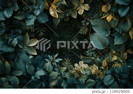 Tapestry of leaves and foliage adorns the canvas, forming a lively natural setting Tapestry of leaves and foliage adorns the canvas, forming a lively natural setting 116029000