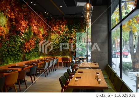 Walls adorned with the heartwarming presence of maple leaves, inviting nature into your living space 116029019