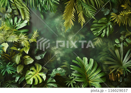 walls become canvases for an array of leaves--fern fronds, palm leaves, and vines walls become canvases for an array of leaves--fern fronds, palm leaves, and vines 116029037