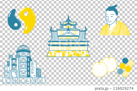 Famous places in the Chugoku region Tourist spots in the Chugoku region Illustration set Illustration material Tourist spot illustration set 116029274