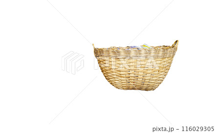 A cut-out of a bamboo basket on a white background. A cut-out of a bamboo basket on a white background. 116029305
