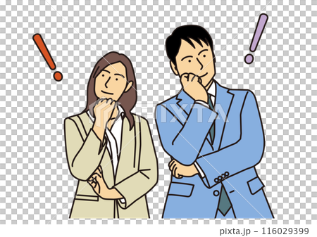 Male and female businessmen with arms folded and thinking 116029399