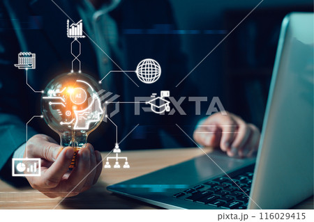 man hold lightbulb Ai icon.new technology big data and business process strategy, customer service management.Digital transformation change management,internet of things.cloud computing.Ai technology man hold lightbulb Ai icon.new technology big data and business process strategy, customer service management.Digital transformation change management,internet of things.cloud computing.Ai technology 116029415