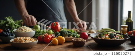 Keto diet and food items for it. Vegetables and fruits, diet burgers. 116030275