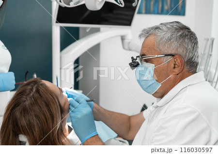A dentist and an assistant, working as a team, guarantee the best result for the patient. Their cohesion and mutual assistance is an important element of successful treatment. 116030597