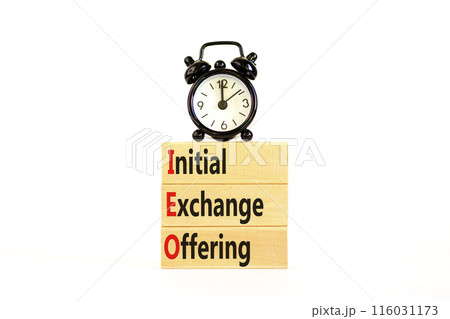 IEO initial exchange offering symbol. Concept words IEO initial exchange offering on beautiful wooden blocks. Beautiful white background. Business IEO initial exchange offering concept. Copy space. IEO initial exchange offering symbol. Concept words IEO initial exchange offering on beautiful wooden blocks. Beautiful white background. Business IEO initial exchange offering concept. Copy space. 116031173