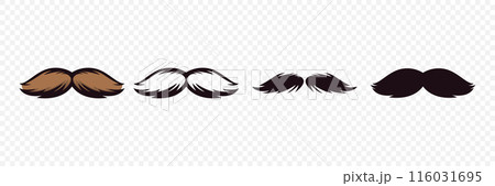Hipster Mustache. Cartoon Face Party Decoration Set. Classic Mustache, Fathers Day Symbol. Italy Mustache Icon, Vector Illustration 116031695