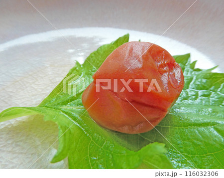 美味しそうな赤い色をした梅干しの写真 116032306