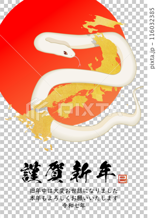 日本列島に絡み付く白蛇 2025年年賀状素材 日本列島に絡み付く白蛇 2025年年賀状素材 116032385