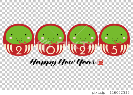 かわいいダルマに扮した蛇の年賀状 116032533