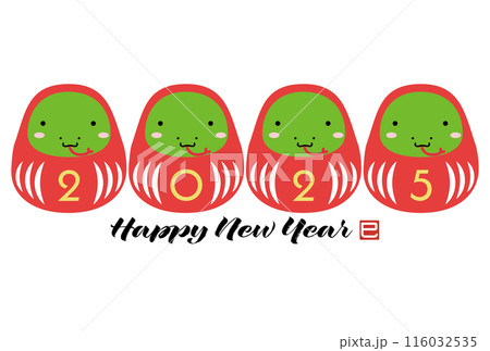 かわいいダルマに扮した蛇の年賀状 116032535