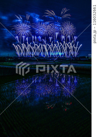 水田に映る京都芸術花火 リフレクションは絵画の様3 水田に映る京都芸術花火 リフレクションは絵画の様3 116032661