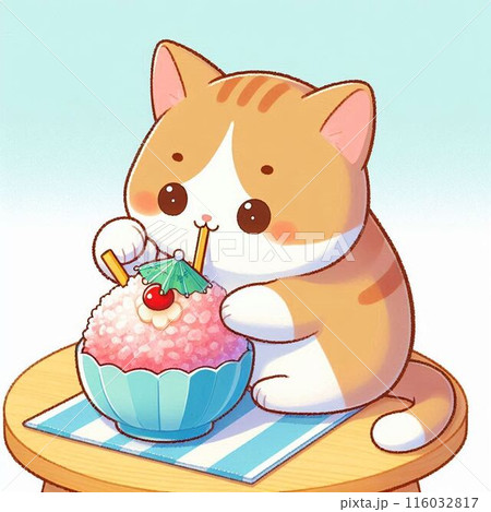 かき氷を食べる猫のイラスト素材 [116032817] - PIXTA
