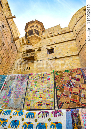 Views of Jaisalmer Fort or Sonar Quila, Arabic designs in desert yellow tones Views of Jaisalmer Fort or Sonar Quila, Arabic designs in desert yellow tones 116032950