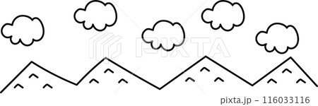 シンプルな手描きのかわいい山と雲の背景 116033116