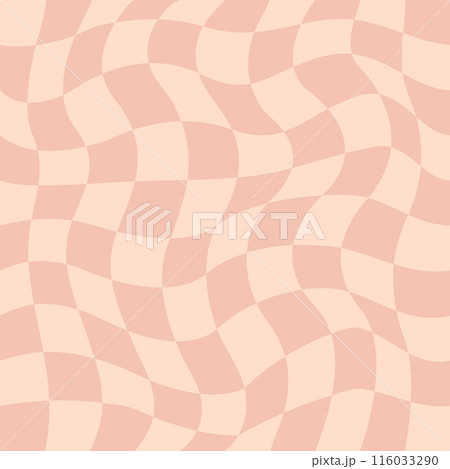 Distorted checkered Groovy hippie background. Retro style psychedelic pattern. 116033290