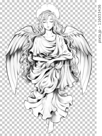 長髮的金髮天使,閉著眼睛,黑白 長髮的金髮天使,閉著眼睛,黑白 116033436
