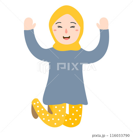 cute girl in yellow hijab happy illustration cute girl in yellow hijab happy illustration 116033790