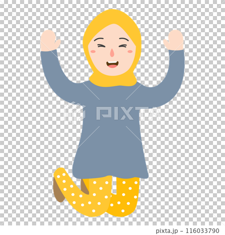 cute girl in yellow hijab happy illustration cute girl in yellow hijab happy illustration 116033790