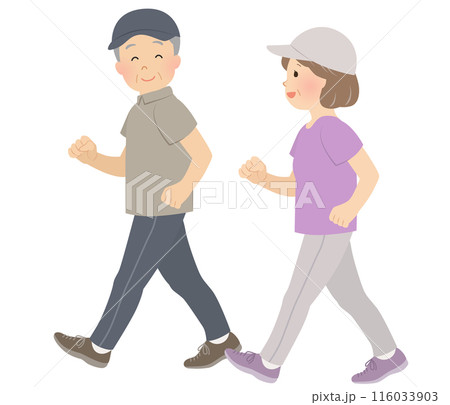 ウォーキング、運動するシニア夫婦のベクターイラスト 116033903
