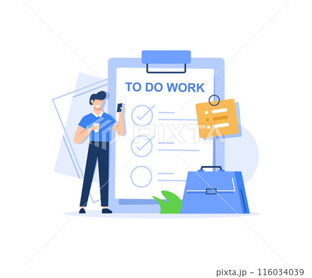 Man stands with big check list,planning,to do list. Successful time management Man stands with big check list,planning,to do list. Successful time management 116034039