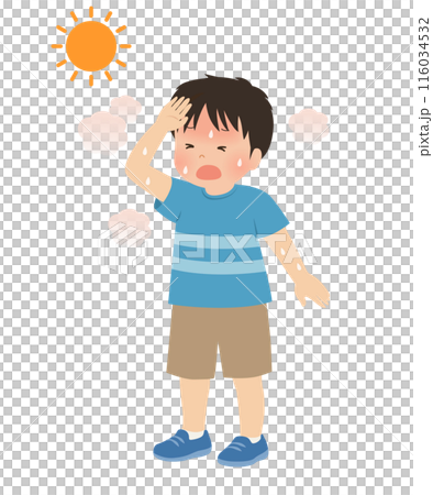 Heatstroke Vector illustration of a boy who looks hot 116034532