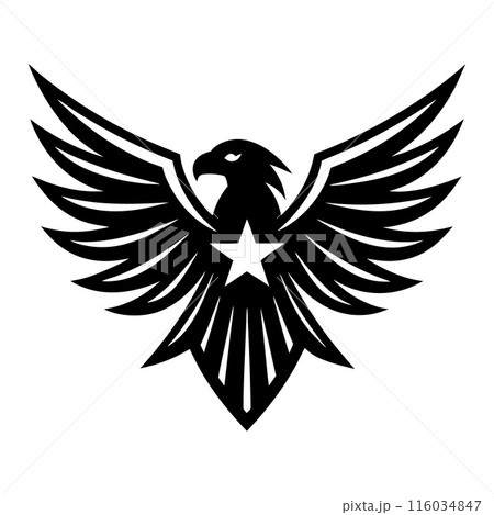 A black and white eagle with a star on its chest A black and white eagle with a star on its chest 116034847
