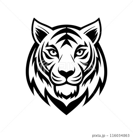A black and white tiger head with a white stripe 116034863