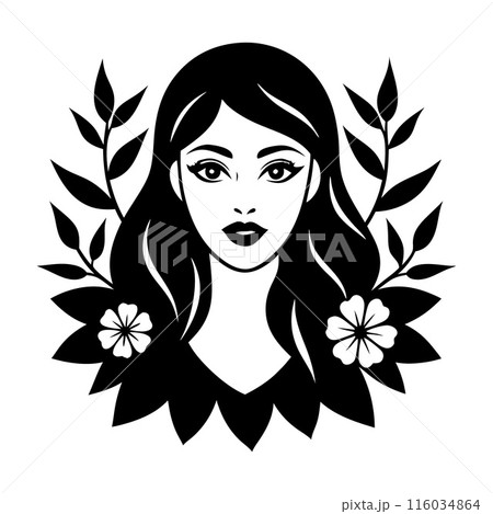 A woman with long hair and a flower in her hair 116034864
