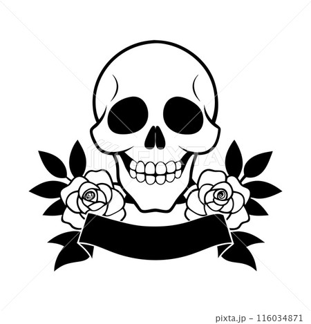 A skull with roses and a ribbon around it A skull with roses and a ribbon around it 116034871