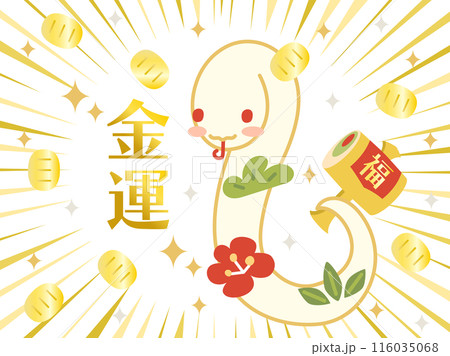 巳年などに使える金運アップをイメージした白蛇と打ち出の小槌のイラスト 巳年などに使える金運アップをイメージした白蛇と打ち出の小槌のイラスト 116035068